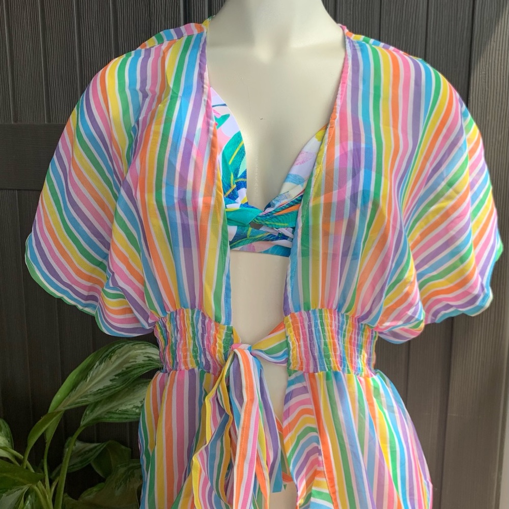 12/27/22 America & Beyond Rainbow Striped Dress/Coverup Size L NWT